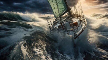 Wall Mural - Close-up of a yacht in a stormy sea