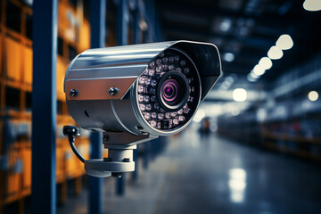 CCTV security camera in industrial factory, security camera or surveillance system