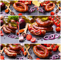 Wall Mural - Pork sausages with spices and vegetables