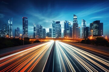 Wall Mural - A captivating long exposure photo of a city at night. 