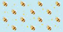 Cute Hand Drawing Oil Pastel Brush Bee And Star Cartoons Pattern With Abstract Yellow And White Dot On Transparency Background. Bee Fly Gift Wrapping Paper Backgrounds And Banner Poster Or Card.