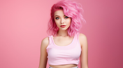 Wall Mural - Beautiful girl with  pink hair