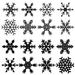 Sticker - Snowflake set - isolated snow symbols. Christmas design elements. PNG objects with transparent background.