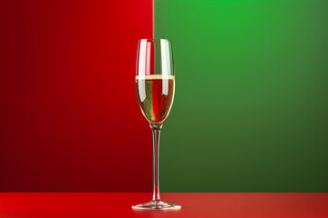 Wall Mural - Sparkling champagne glass amidst vibrant red and green