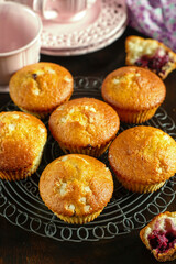 Wall Mural - Homemade sweet fruit muffins with blackcurrant