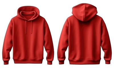 Wall Mural - Blank red hoodie in front and back view, mockup, isolated on transparent background