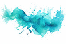 Ink Watercolor Pastel Turquoise Splash, Clip Art, White Background