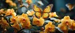 Beautiful yellow butterflies pollinate orchid flowers