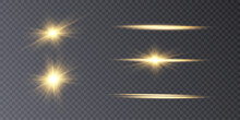 Set Of Bright Gold Stars With Highlights. Vector Png	
