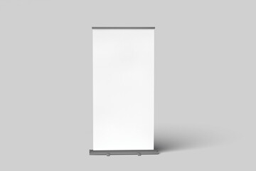 Wall Mural - Blank white roll-up banner display mockup, isolated, 3d rendering.