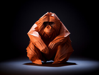 Sticker - A Paper Origami of an Orangutan on a Solid Background with Studio Lighting