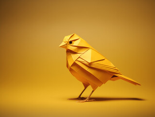 Sticker - A Paper Origami of a Canary on a Solid Background with Studio Lighting