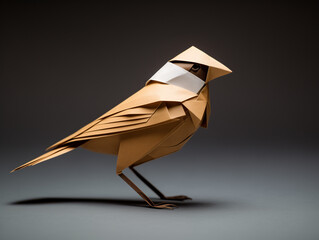 Sticker - A Paper Origami of a Sparrow on a Solid Background with Studio Lighting