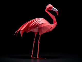 Sticker - A Paper Origami of a Flamingo on a Solid Background with Studio Lighting