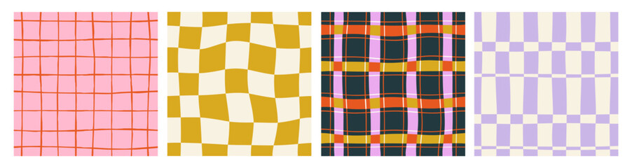 Vector Set of hand drawn checkered seamless patterns