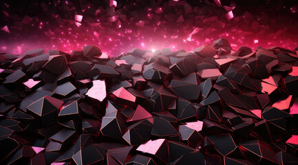 Poster - Dark geometric floor with shapes with glowing pink edges creating a striking abstract lava pattern.