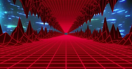 Animation of 3d model of grid pattern on landscape over dots moving in circular motion