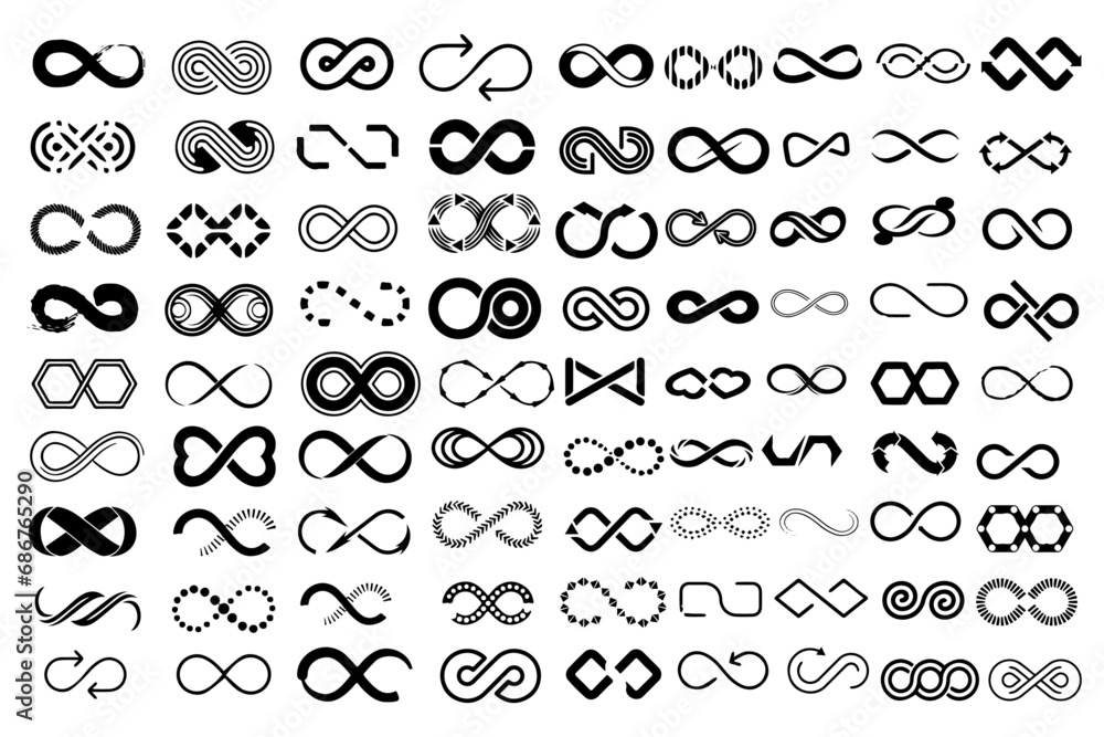 Infinity and loop symbol icons. Infinity, eternity, infinite, endless ...