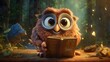 owl with a treasure map childrens book cute big eyes.Generative AI
