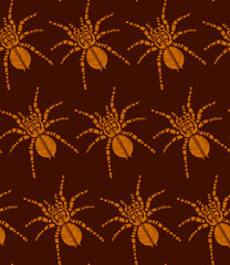 Poster - Seamless halloween pattern with embroidered stylized spiders