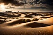 A sublime chiaroscuro of dunes and shadows unfolds beneath the boundless dome of a desert sky, an unspoken ode to solitude
