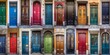 Collage of different colourful front doors.