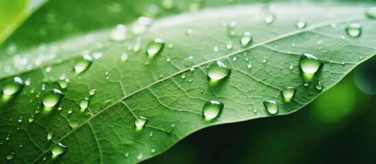 Aufkleber - Raindrops on leaf in nature close up Copy space image Place for adding text or design