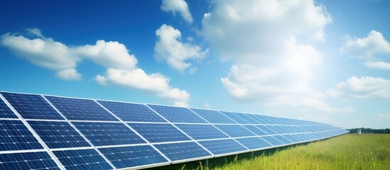 Poster - Renewable energy symbolized by solar panel amidst nature s backdrop Copy space image Place for adding text or design