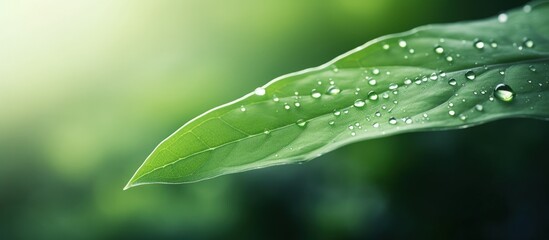 Aufkleber - Raindrops on leaf in nature close up Copy space image Place for adding text or design
