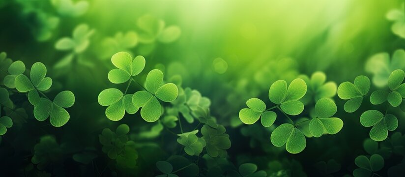 green shamrock plant in nature background with fresh juicy color copy space image place for adding t