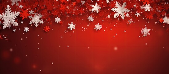 Poster - Red snowflakes on a Christmas themed backdrop Copy space image Place for adding text or design