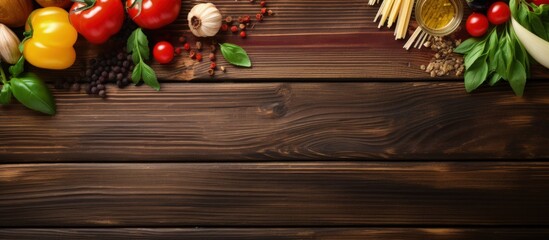 Sticker - Italian ingredients on wood background Copy space image Place for adding text or design