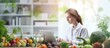 Online consultation with a female nutrition expert for healthcare diet planning and healthy food Copy space image Place for adding text or design