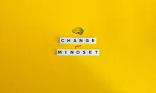 Change Your Mindset Phrase And Concept Image. Shift Your Perspective, Embracing A New Belief. Block Letter Tiles On Yellow Background. Minimalist Aesthetics.