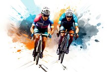 Bicycle Racers Racing In The Style Of Watercolor Generative AI