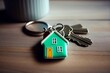 Buying a house, building repair and mortgage concept. Estimation real estate property with loan money and banking. Keys with toy model house keychain.