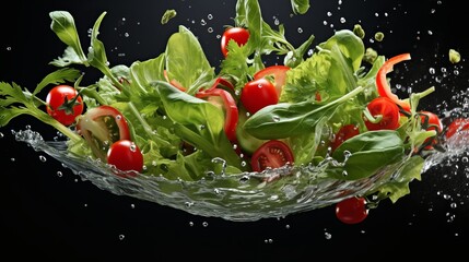 Wall Mural - A salad that is fresh and loaded with flying vegetables.