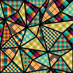 Poster - Textile patchwork plaid pattern. Seamless Vector image. Khaki colors.