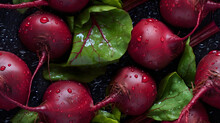 Food Safety Management. Organic Fresh Beetroots With Drops As Background. Beetroot Seamless Pattern, Top View. 