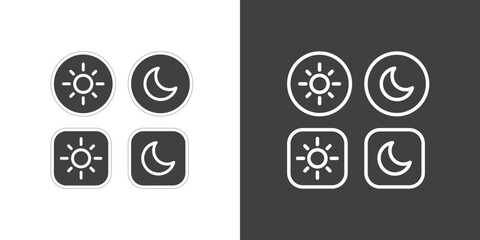 Flat icon Light and Dark mode buttons vector icons set. Light and dark mode. 