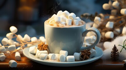 Poster -  a cup of coffee sitting on top of a table next to a cup of coffee on top of a plate.