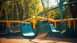 Old playground swing, weathered from years of use, stands in a children's play area, bearing the marks of countless joyful moments and memories.