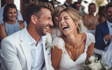 Canvas Print - Bridal couple having fun at a  wedding ceremony