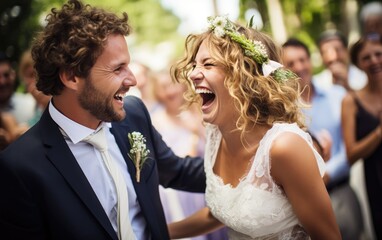 Canvas Print - Bridal couple having fun at a  wedding ceremony