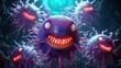 Cartoon characters cute, funny evil viruses, whimsical and infectious, creative and humorous animation of infectious microorganisms in comical and imaginative scenarios.