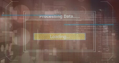 Canvas Print - Animation of loading bar with texts over multiple graphs and trading board over abstract background