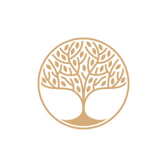 Aufkleber - Vector logo design template and emblem made with lines - green tree - ecology, organic and natural concept for packaging for health and vegan products