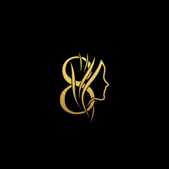Wall Mural - gold colored initial number 8 combined with female face indicating beauty use for salon, hair, business, logo, design, vector, company, branding, and more