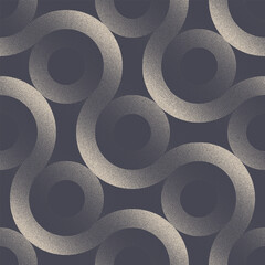 Wall Mural - Wavy Lines And Circles Seamless Pattern Trend Vector Dot Work Abstract Background. Endless Graphic Abstraction Textile Print For Cloth Or Linen. Repetitive Stylish Wallpaper. Halftone Art Illustration