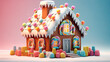 A gingerbread house covered in candy and icing.